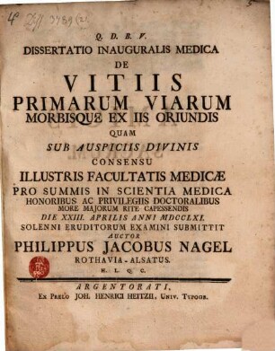 Diss. inaug. med. de vitiis primarum viarum morbisque ex iis oriundis