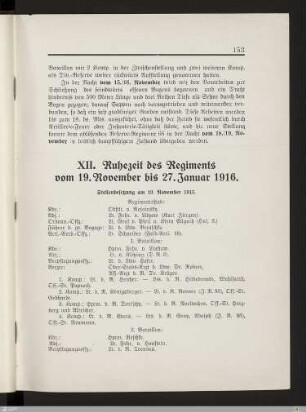 XII. Ruhezeit des Regiments vom 19. November bis 27. Januar 1916