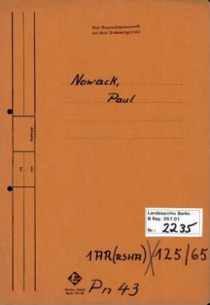 Personenheft Paul Nowack (*27.06.1891), Amtsrat