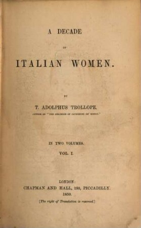 A decade of Italian women : in two volumes, 1