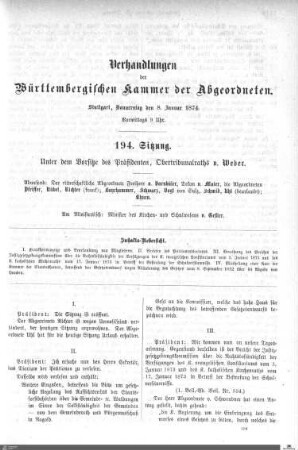 194. Sitzung, Stuttgart, 8.1.1874