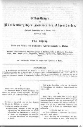 194. Sitzung, Stuttgart, 8.1.1874