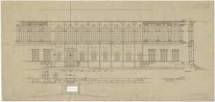 Döllgast, Hans; München; Alte Pinakothek, Wiederaufbau - Südseite (Schnitt; Grundriss)