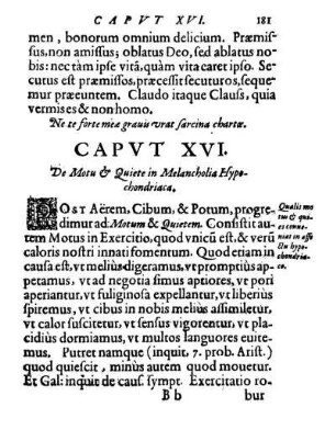 Capvt XVI. De Motu & Quiete in Melancholia Hypochondriaca.