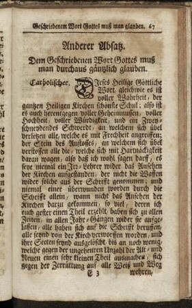 Anderer Absatz. Dem Geschriebenen Wort Gottes muß man durchaus gäntzlich glauben.