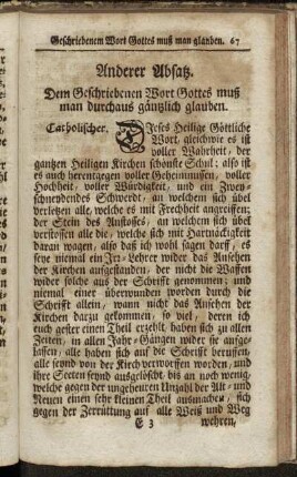 Anderer Absatz. Dem Geschriebenen Wort Gottes muß man durchaus gäntzlich glauben.