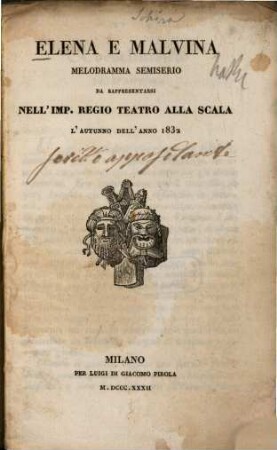 Elena e Malvina : Melodramma semiserio