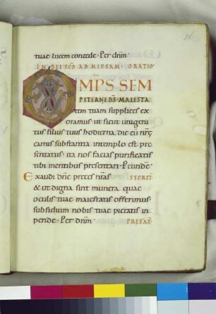 Guntbald-Sakramentar — Schriftseite mit Initiale, Folio fol. 28r