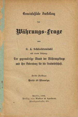 Gemeinfaßliche Darstellung der Währungs-Frage