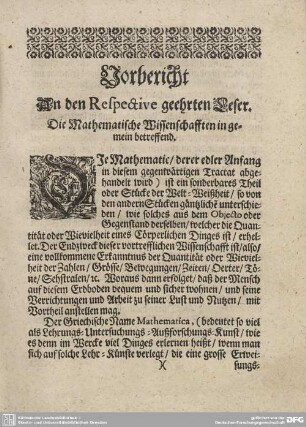 Vorbericht An den Respective geehrten Leser.