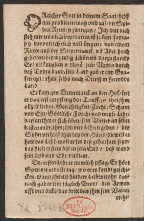 O Reicher Gott in deinem Saal/ hilff || mir probieren maß vnd zal/