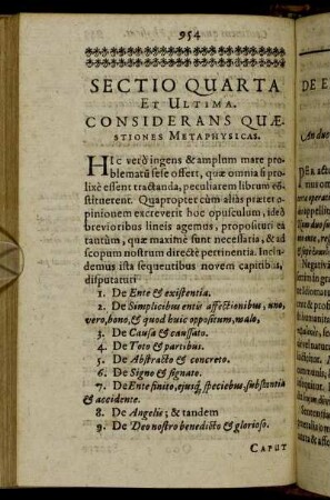 Sectio Quarta Et Ultima. Considerans Quæstiones Metaphysicas.