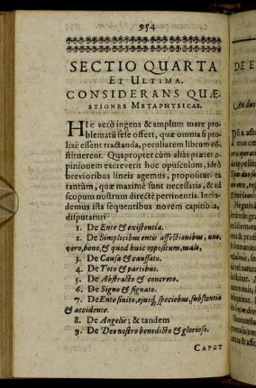 Sectio Quarta Et Ultima. Considerans Quæstiones Metaphysicas.