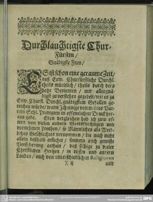Durchlauchtigste Chur-Fürstin, Gnädigste Frau