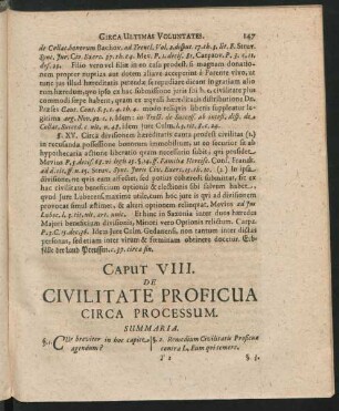 Caput VIII. De Civilitate Proficua Circa Processum.