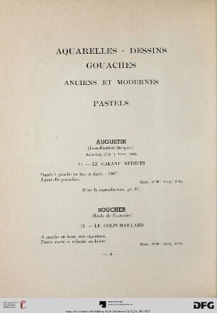 Aquarelles – dessins guaches; anciens et modernes pastels (Nr. 11-30) mit Planche V-VIII