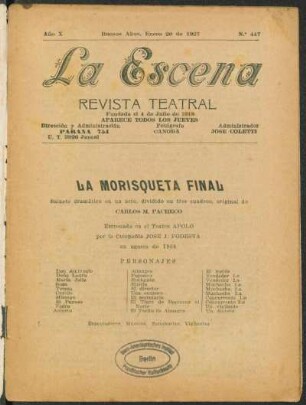 La morisqueta final : sainete dramático en un acto, dividido en tres cuadros