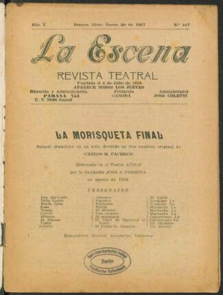 La morisqueta final : sainete dramático en un acto, dividido en tres cuadros