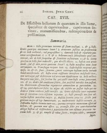 Cap. XVIII. De Effectibus bellorum & quantum in illis liceat, specialiter de captivitatibus [...]