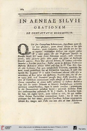 In Aeneae Silvii orationem de Compactiatis bohemorum