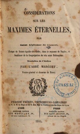 Considérations sur les maximes éternelles