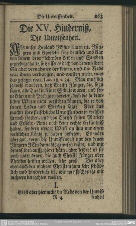 Die XV. Hinderniß. Die Unwissenheit