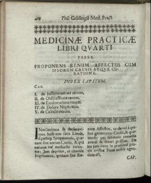 Pars I. Proponens Renum Affectus Cum Ipsorum Causis Atque Curatione.