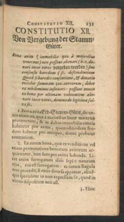 Constitutio XII. Von Vergebung der Stamm-Güter