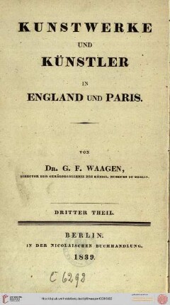 Band 3: Kunstwerke und Künstler in England und Paris: Kunstwerke und Künstler in Paris