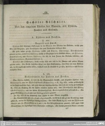 Sechster Abschnitt. Von den einzelnen Theilen der Mauern, als: Thüren, Fenster und Gesimse
