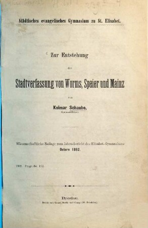 Bericht : über das Schuljahr .... 1891/92