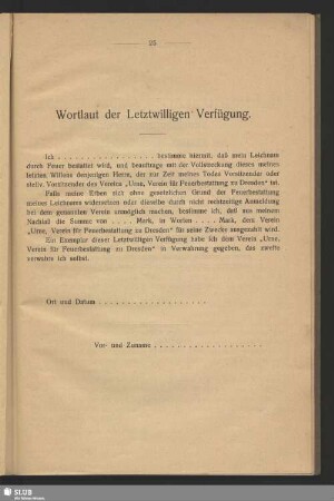 Wortlaut der Letztwilligen Verfügung