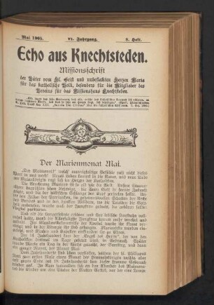Mai 1905. VI. Jahrgang. 8. Heft