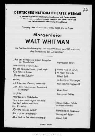 Morgenfeier Walt Whitman
