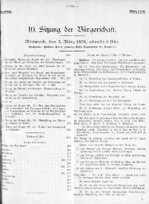 10. Sitzung der Bürgerschaft.