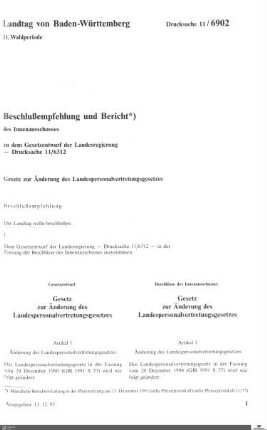 Gesetzentwurf Änderung Landespersonalvertretungsgesetz
