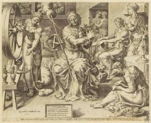Die spinnende Frau, Blatt 1 aus der Folge "Das Lob der tüchtigen Frau"