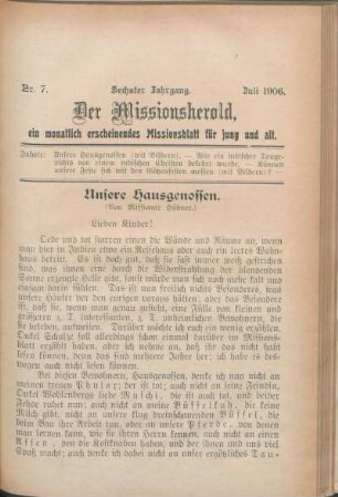 Nr. 7. Sechster Jahrgang. Juli 1906.