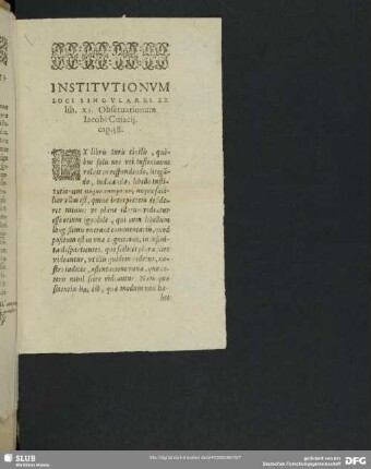 Institutionum Loci Singulares Ex lib. XI. Observationum Iacobi Cuiacii. cap. 38