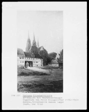Ansicht der Elisabethkirche in Marburg von Südosten mit Deutschordensgut