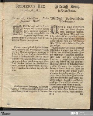 [Antwort-Schreiben Sr. Königl. Majestät in Preussen]