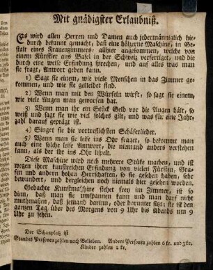 1r-1v, Mit gnaedigster Erlaubniß