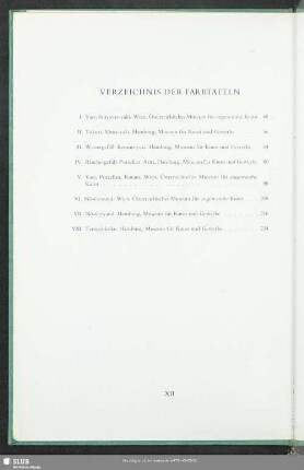 Verzeichnis der Farbtafeln