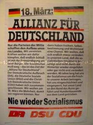 Sonderdruck der "Allianz für Deutschland" zur Volkskammerwahl in der DDR im März 1990