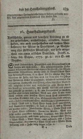 Ausführliche, getreue und bewährte Anleitung zu einer gründlichen, unschädlichen, erlaubten, dauerhaften, wie auch vortheilhaften und leichten Verbesserung der Weine in Deutschland, zu Verhütung aller schädlichen Weinkünste.