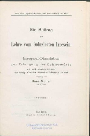 Ein Beitrag zur Lehre vom induzierten Irresein