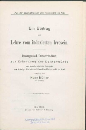Ein Beitrag zur Lehre vom induzierten Irresein