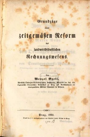 Grundzüge einer zeitgemäßen Reform des landwirthschaftlichen Rechnungswesens