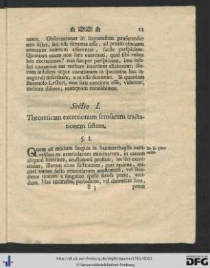 Sectio I. Theoreticam excretionum serosarum tractationem sistens