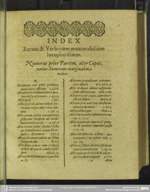 Index Rerum & Verborum memorabilium locupletissimus